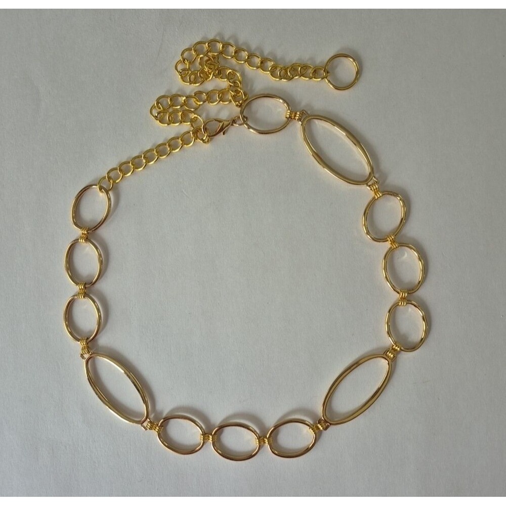 Gold Tone Metal Oval and Circle Chain Link Retro Waist Hip Belt 42 IN Total